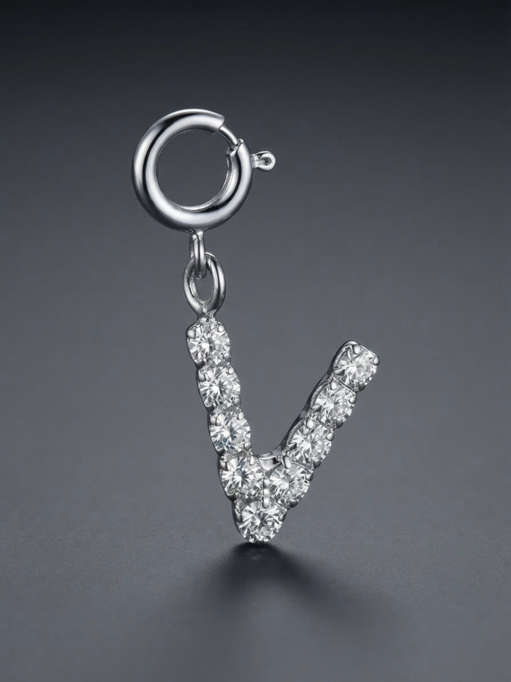 Crystal Pavé Letter V Charm Pendant in Silver